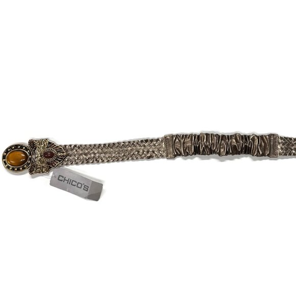 Chicos Bronze Braided Stone Stretch Belt New $79 Womens Small 1.5 x 30 NWT - Picture 1 of 9
